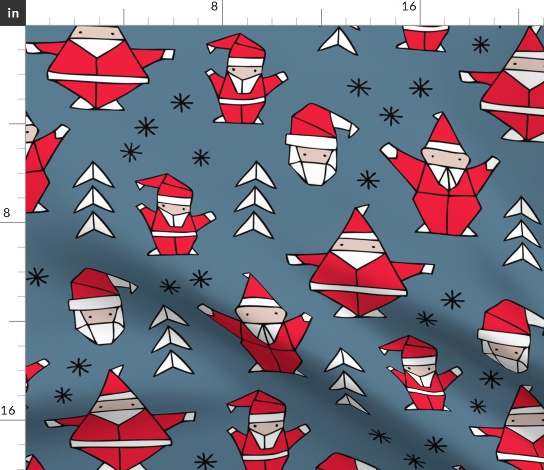 Origami decoration stars seasonal geometric december holiday and santa claus print design red black and blue JUMBO