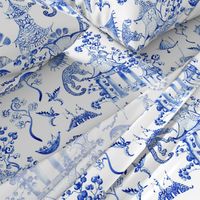 Hand Painted Watercolor Chinoiserie  - Blue