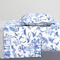 Hand Painted Watercolor Chinoiserie  - Blue