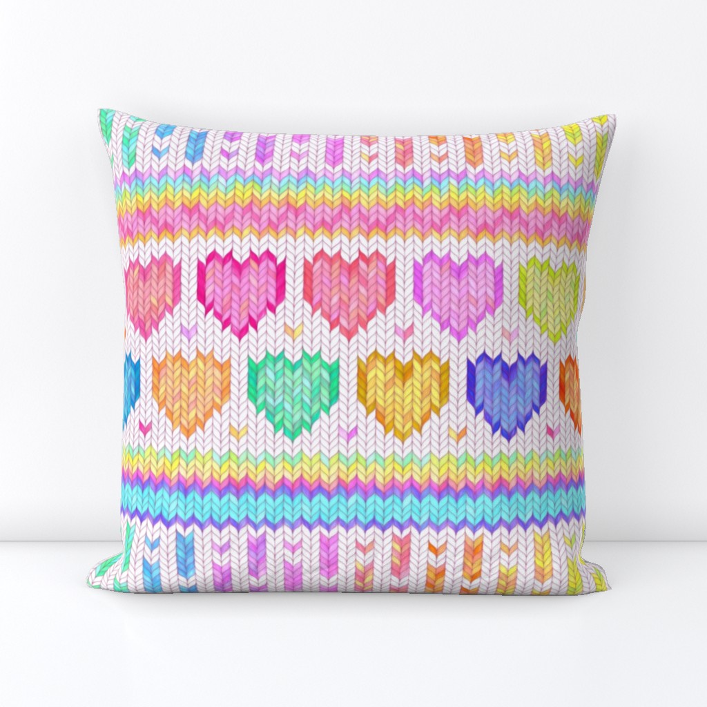 Cosy Knit with Rainbow Hearts - off white, large