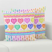 Cosy Knit with Rainbow Hearts - off white, large