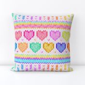 Cosy Knit with Rainbow Hearts - off white, large