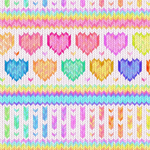 Cosy Knit with Rainbow Hearts - off white, large