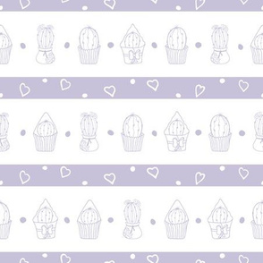 Pastel Purple Cacti and Hearts Repeat Patters