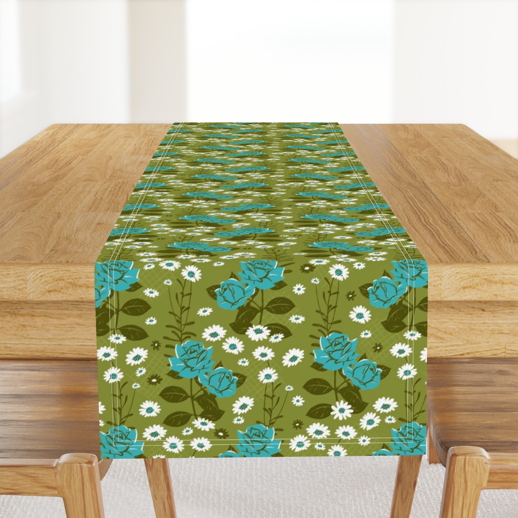 Retro Turquoise Rose and Daisy