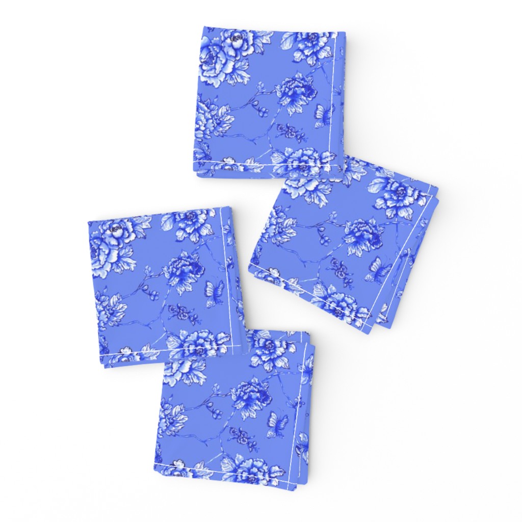 Chinoiserie floral on blue small scale