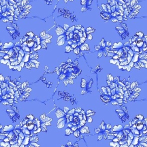 Chinoiserie floral on blue small scale