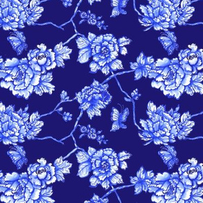 chinoiserie floral on navy small scale