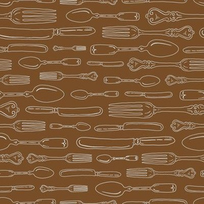 Mocha Brown Vintage Silverware Stripe Outline // Sing for Your Supper - Autumn Edition // Modern Farmhouse Collection