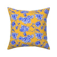 chinoiserie floral golden yellow medium scale