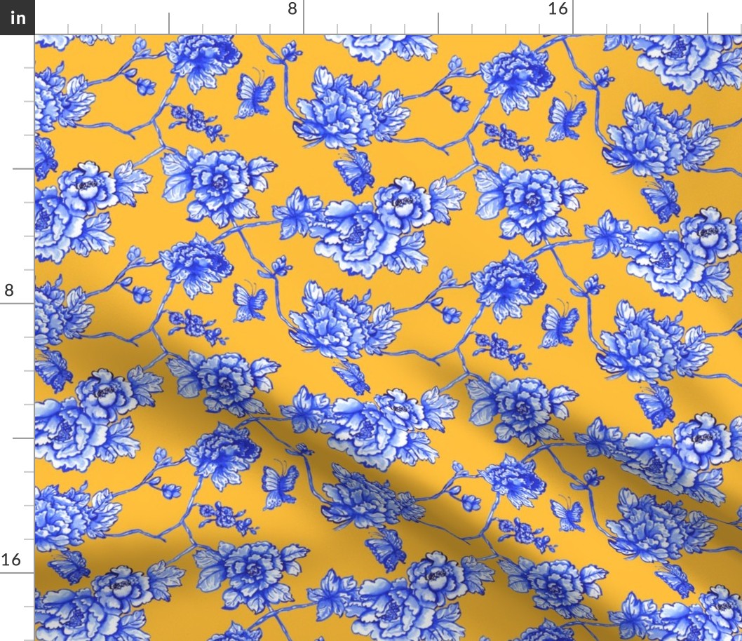 chinoiserie floral golden yellow medium scale
