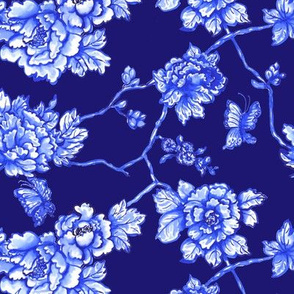 chinoiserie floral on navy medium scale