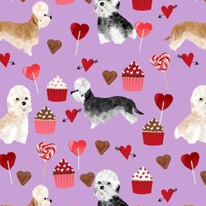dandie dinmont terrier valentines fabric - dog valentines fabric, dog valentines gift wrap, dog gift wrap, dog breed wrapping paper, dandie dinmont terrier design - purple