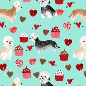 dandie dinmont terrier valentines fabric - dog valentines fabric, dog valentines gift wrap, dog gift wrap, dog breed wrapping paper, dandie dinmont terrier design -  mint