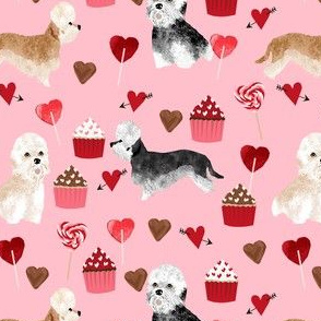 dandie dinmont terrier valentines fabric - dog valentines fabric, dog valentines gift wrap, dog gift wrap, dog breed wrapping paper, dandie dinmont terrier design -  pink