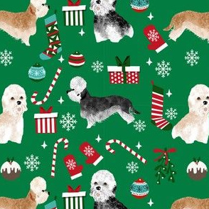 dandie dinmont terrier christmas fabric - dog breed christmas fabric, dog christmas fabric, terrier dog fabric, dandie dinmont terrier, cute dog wrapping paper, dandie dinmont gift wrap - green