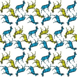 short horned deer in blue and yellow
