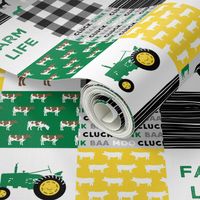 farm life - wholecloth green, custom yellow, and black - woodgrain custom cows C18BS