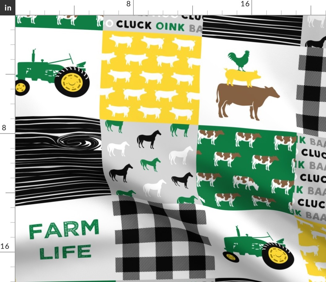 farm life - wholecloth green, custom yellow, and black - woodgrain custom cows C18BS