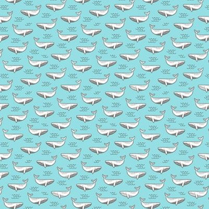 Whales on Paradise Blue Tiny Small