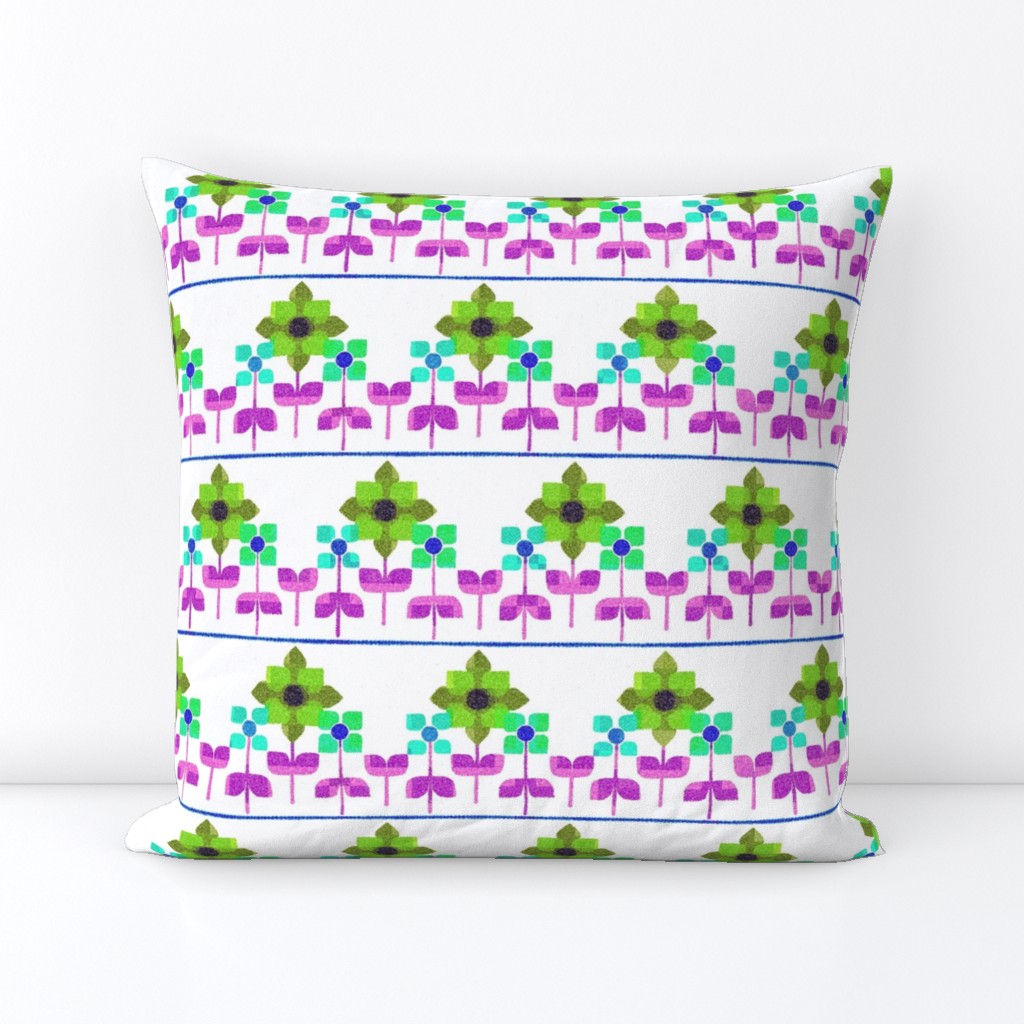 Fair isle folk flowers - bright