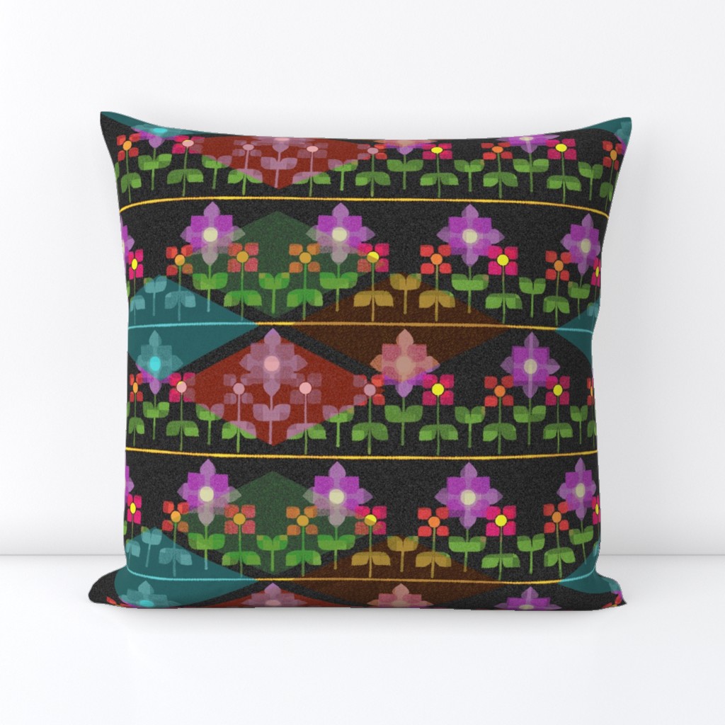 Fair isle folk flowers with argyle - dark