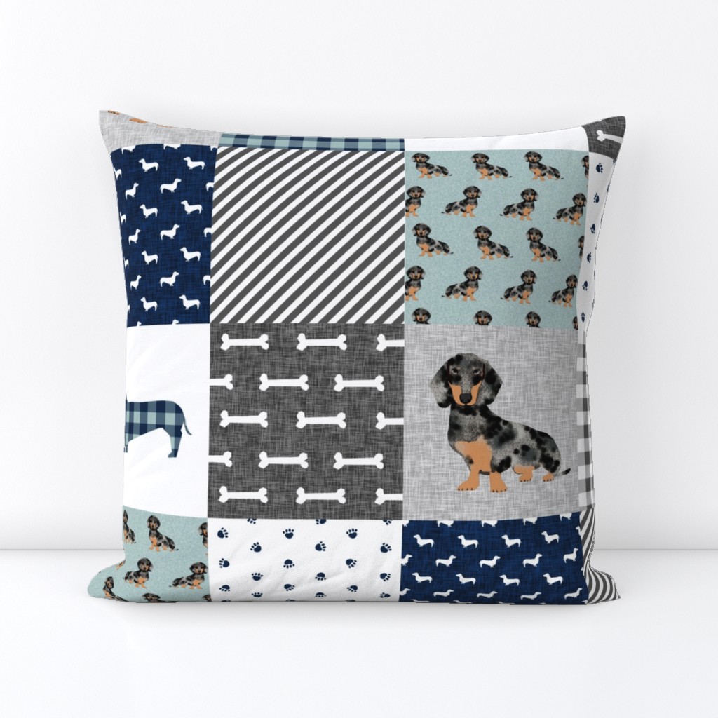 dapple dachshund cheater quilt - pet quilt b, cute navy plaid cheater quilt, doxie dog quilt, dog quilt, dog design