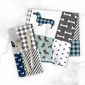 dapple dachshund cheater quilt - pet quilt b, cute navy plaid cheater quilt, doxie dog quilt, dog quilt, dog design