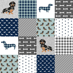 dapple dachshund cheater quilt - pet quilt b, cute navy plaid cheater quilt, doxie dog quilt, dog quilt, dog design