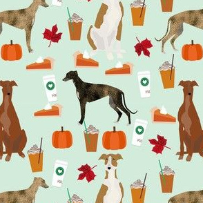 greyhound pumpkin spice latte fabric - dog fabric, greyhound fabric, greyhound fabric by the yard, fall autumn fabric, psl fabric, pumpkin spice latte design - mint
