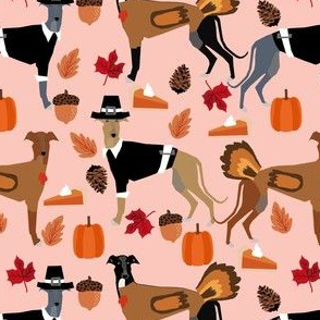 greyhound thanksgiving fabric - dog fabric, greyhound fabric, thanksgiving fabric, dog breeds fabric, cute dog fabric, dog wrapping paper, greyhounds gift wrap - blush