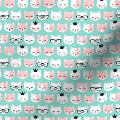 (3/4" scale) cat faces - pink on aqua C18BS