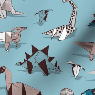 Normal scale // Origami dino friends // spaced version // blue background paper white & blue dinosaurs