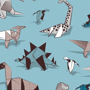 Normal scale // Origami dino friends // spaced version // blue background paper white & blue dinosaurs