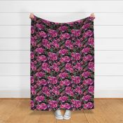 18"  Lush Peony Flowers on Black