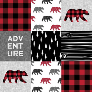 Adventure (bears) patchwork quilt top || buffalo plaid