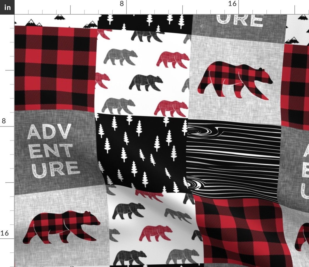 Adventure (bears) patchwork quilt top || buffalo plaid