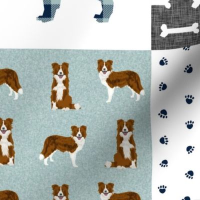 border collie cheater quilt fabric, dog quilt fabric, red border collie, cute border collie dog, dogs fabric, dog breeds fabric - pet quilt b