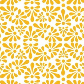Talavera Fan Motif -  Marigold Yellow on White