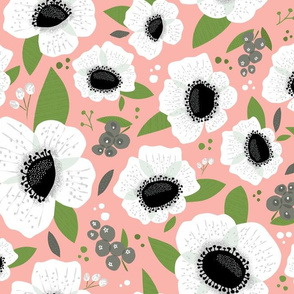 Floral Anemones Pink Large Scale