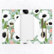 Floral Anemones Green Large Scale