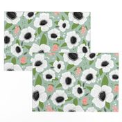 Floral Anemones Green Large Scale