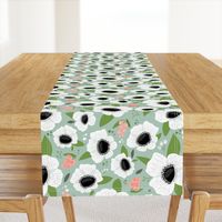 Floral Anemones Green Large Scale