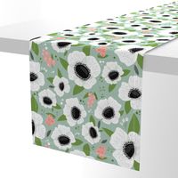 Floral Anemones Green Large Scale