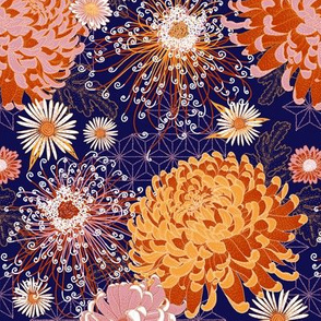 Japanese Chrysanthemums in midnight-saffron-terracotta-blush