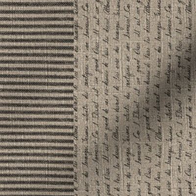 Vintage Crown French Script on Linen Tea Towel