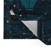 Plushie Bunny's Hot Air Balloon Ride Cut & Sew Pillow, project panel, adventure, gender neutral, baby, kids, stars, nursery, woodland animal