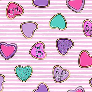 heart sugar cookies - valentines - multi on pink stripes
