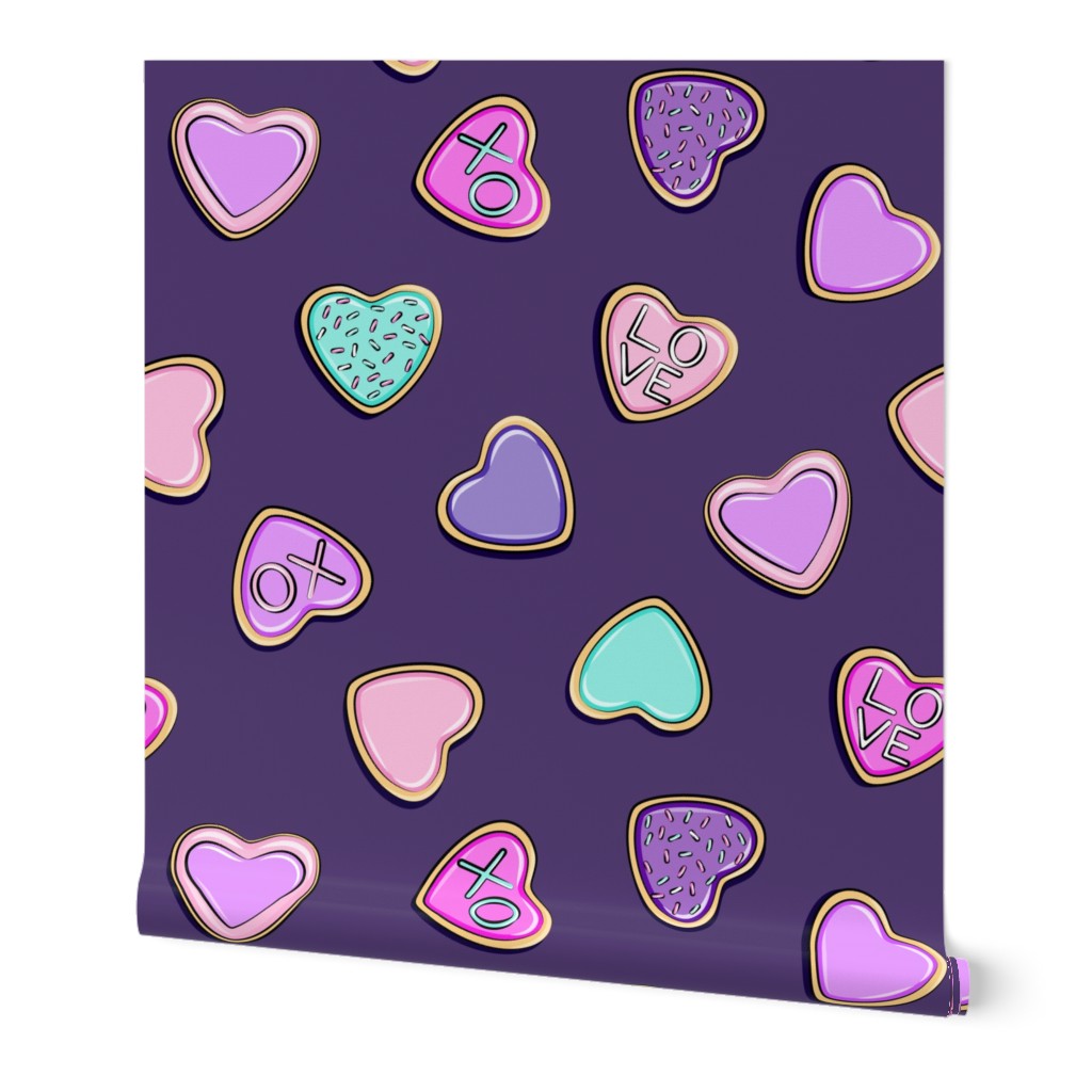 heart sugar cookies - valentines - purple