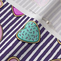 heart sugar cookies - valentines - purple stripe
